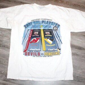 2000s Y2K NHL Penguins Devils Retro Hockey Fan Graphic T-Shirt  166
